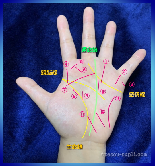 手相の見方ーよく見られる主要線